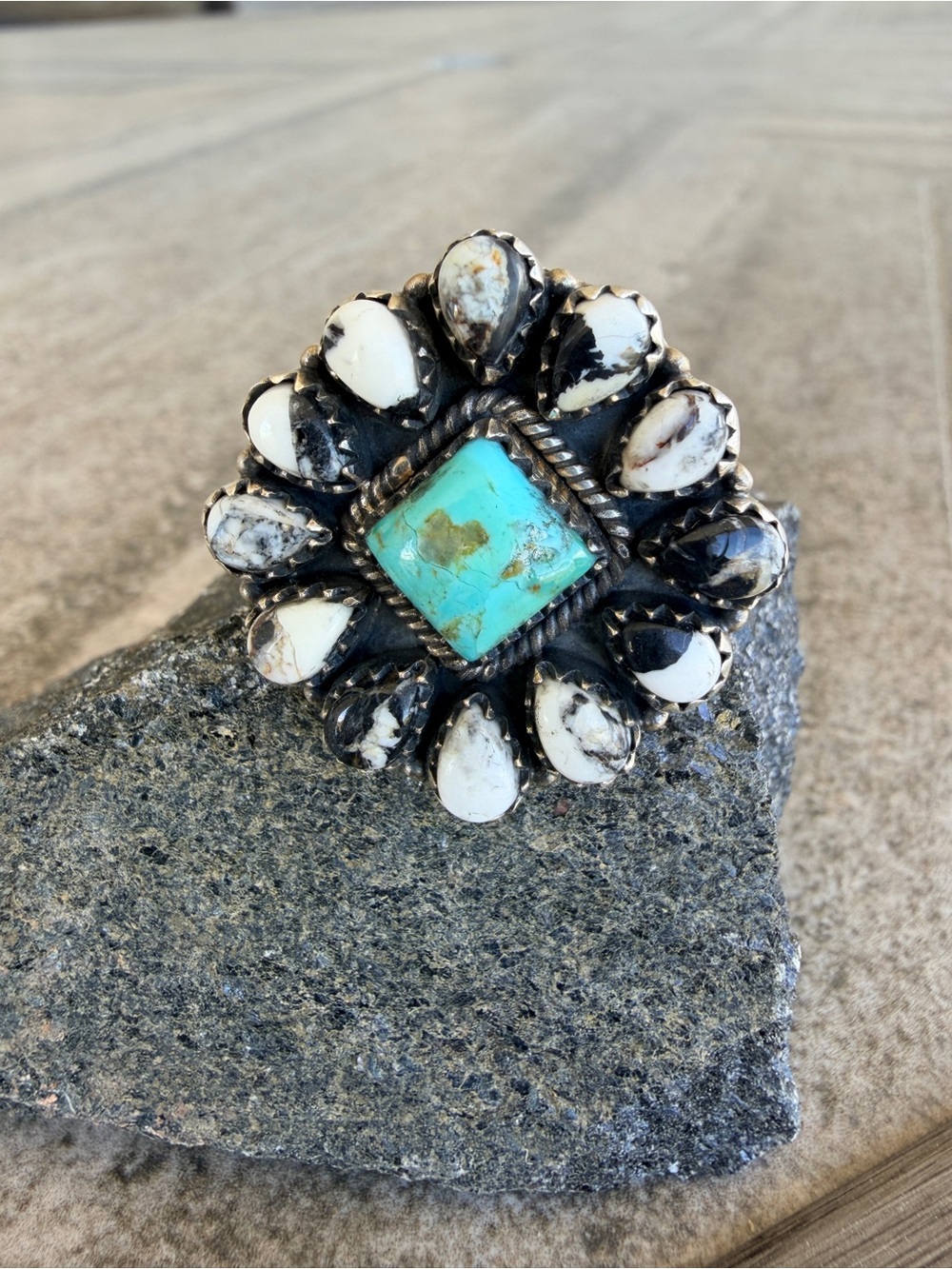 Turquoise and White Buffalo Sterling Ring
